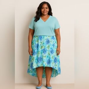Maggie Barnes Aqua and Floral High Low Dress